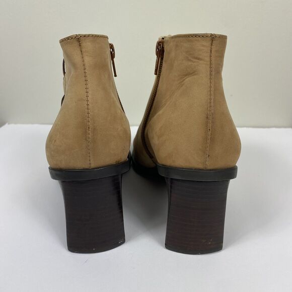 Vintage 90s Y2K Tan Square Toe Leather Heel Ankle Boots Sz 8.5 Western Hippie - Picture 5 of 9